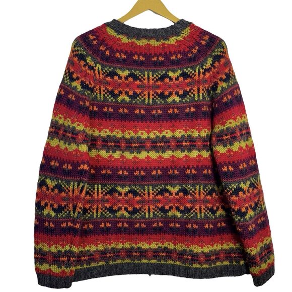 Vintage Wool Chunky Knit Nordic Sweater Womens Large V-Neck Pullover Holiday 90s - Picture 2 of 6